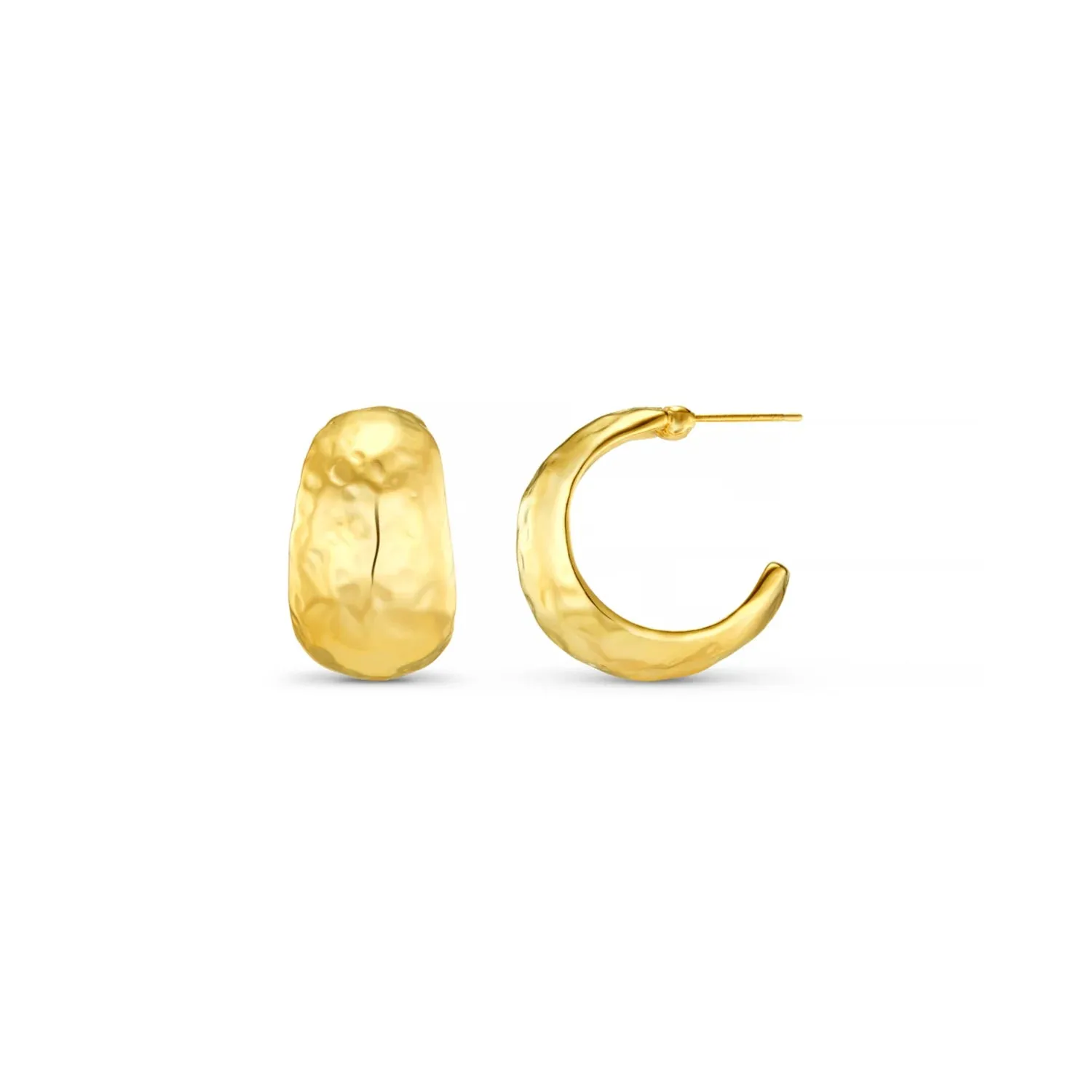 Polished Hammered Domed Hoop Earrings | Gold