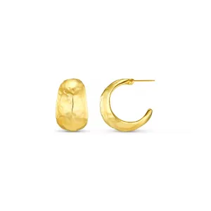 Polished Hammered Domed Hoop Earrings | Gold
