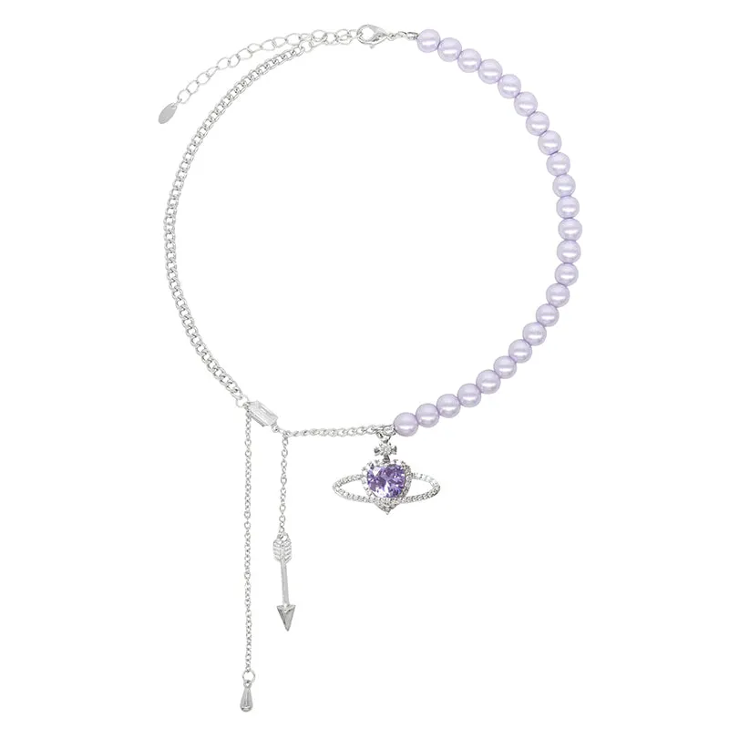 Pretty Universe Crystal Heart Necklaces