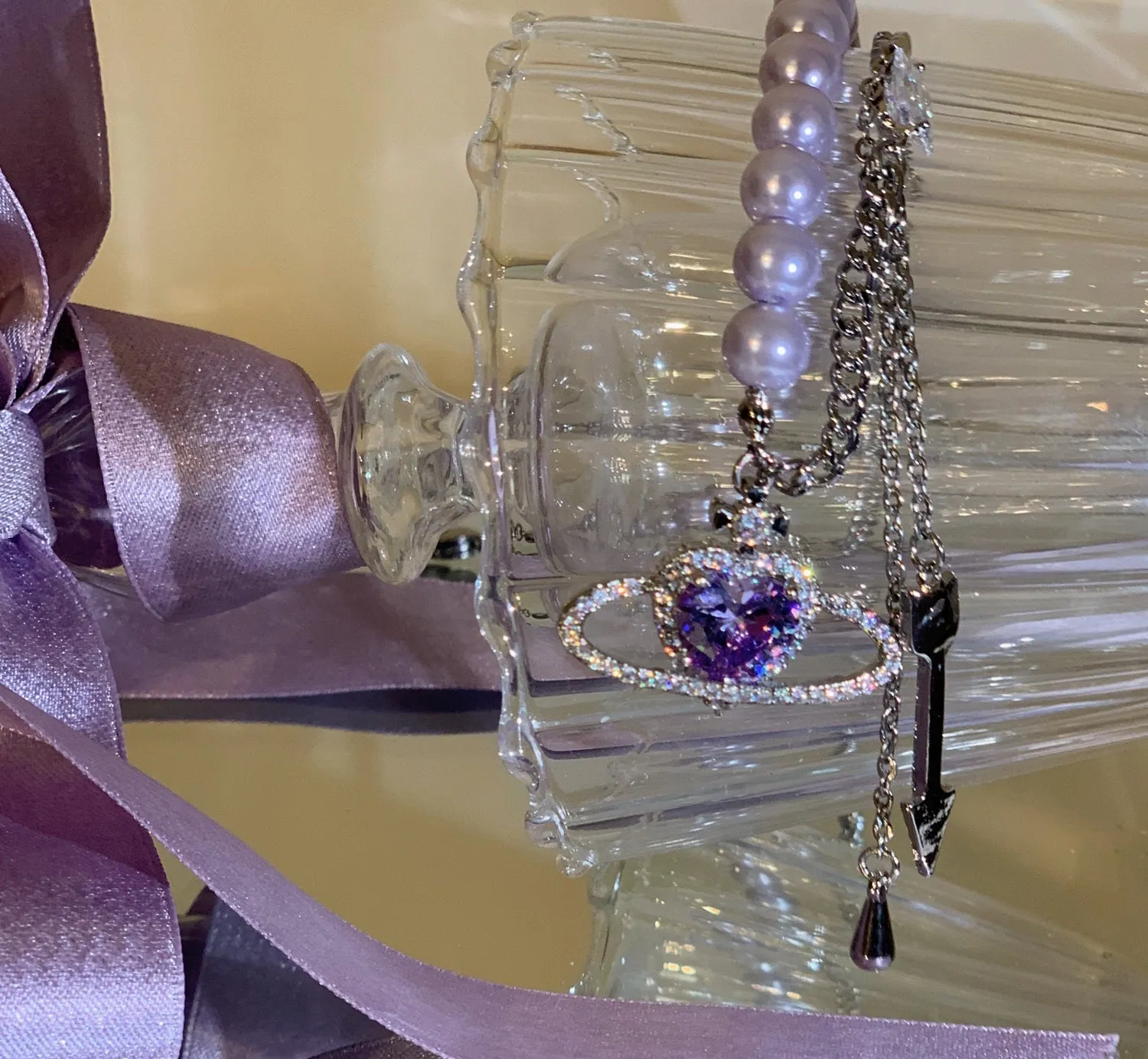 Pretty Universe Crystal Heart Necklaces