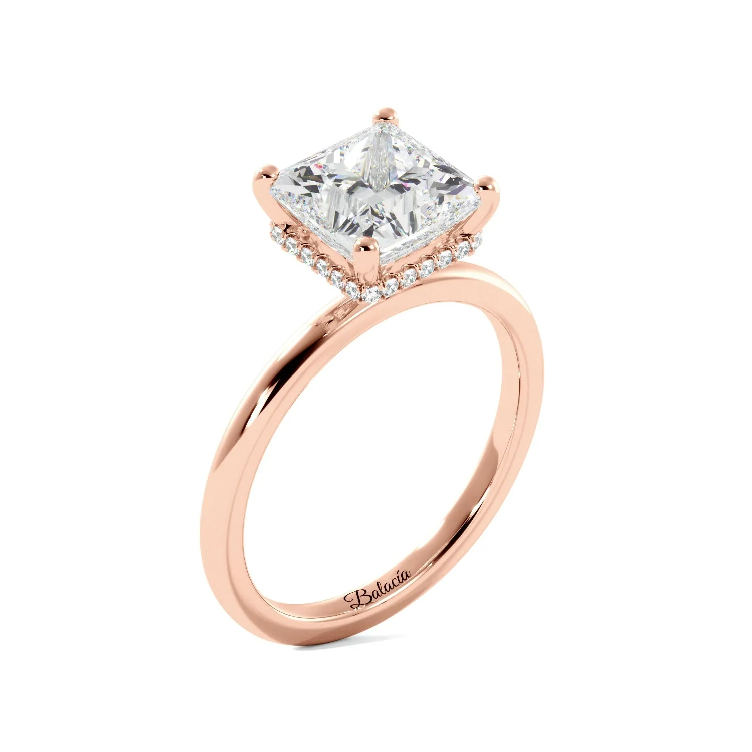 Princess Cut Solitaire with Hidden Halo Engagement Ring