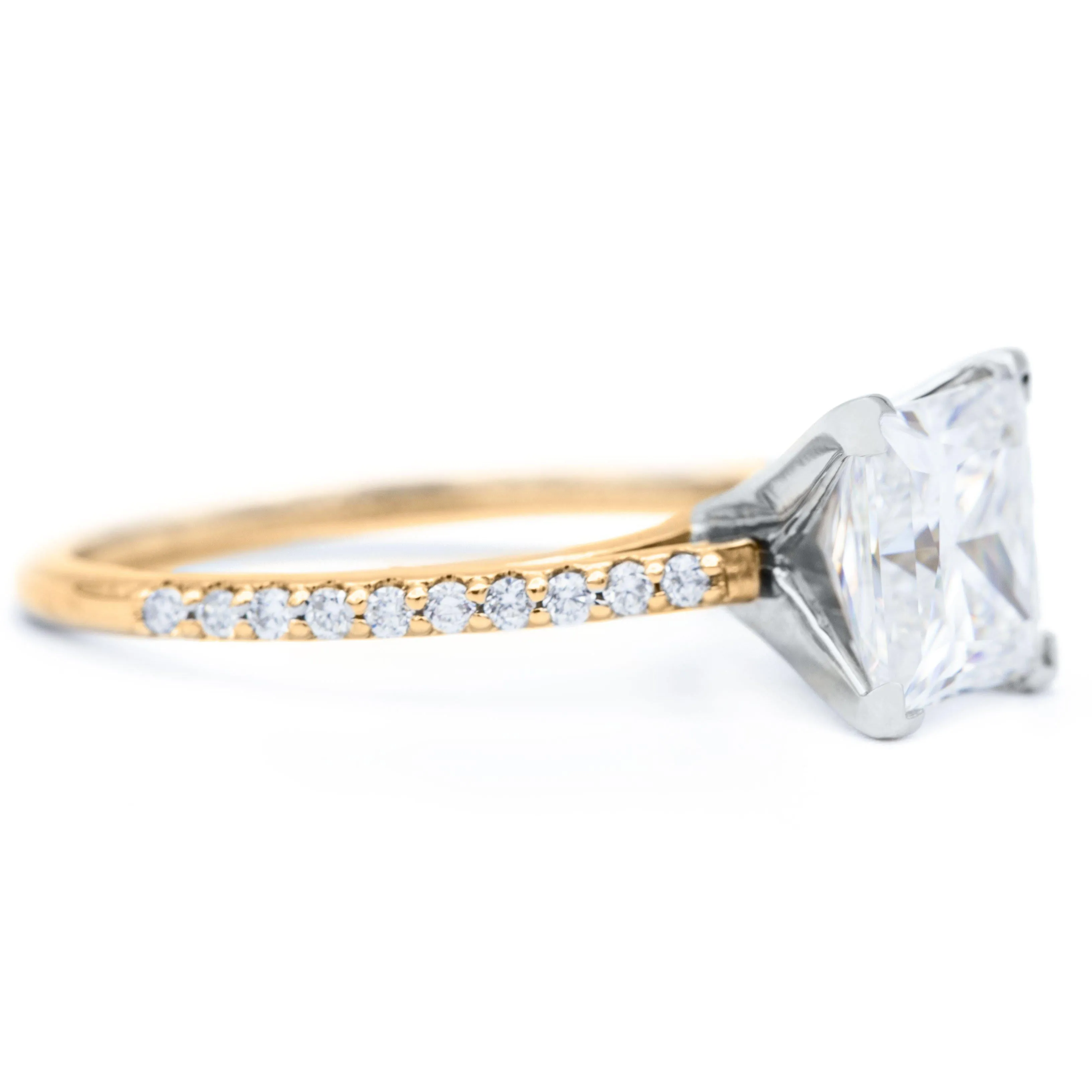 Princess Moissanite 4 Prongs Diamond Accent Ice Cathedral Solitaire Ring