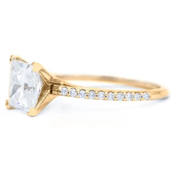 Princess Moissanite 4 Prongs Diamond Accent Ice Cathedral Solitaire Ring