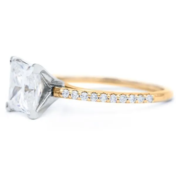Princess Moissanite 4 Prongs Diamond Accent Ice Cathedral Solitaire Ring