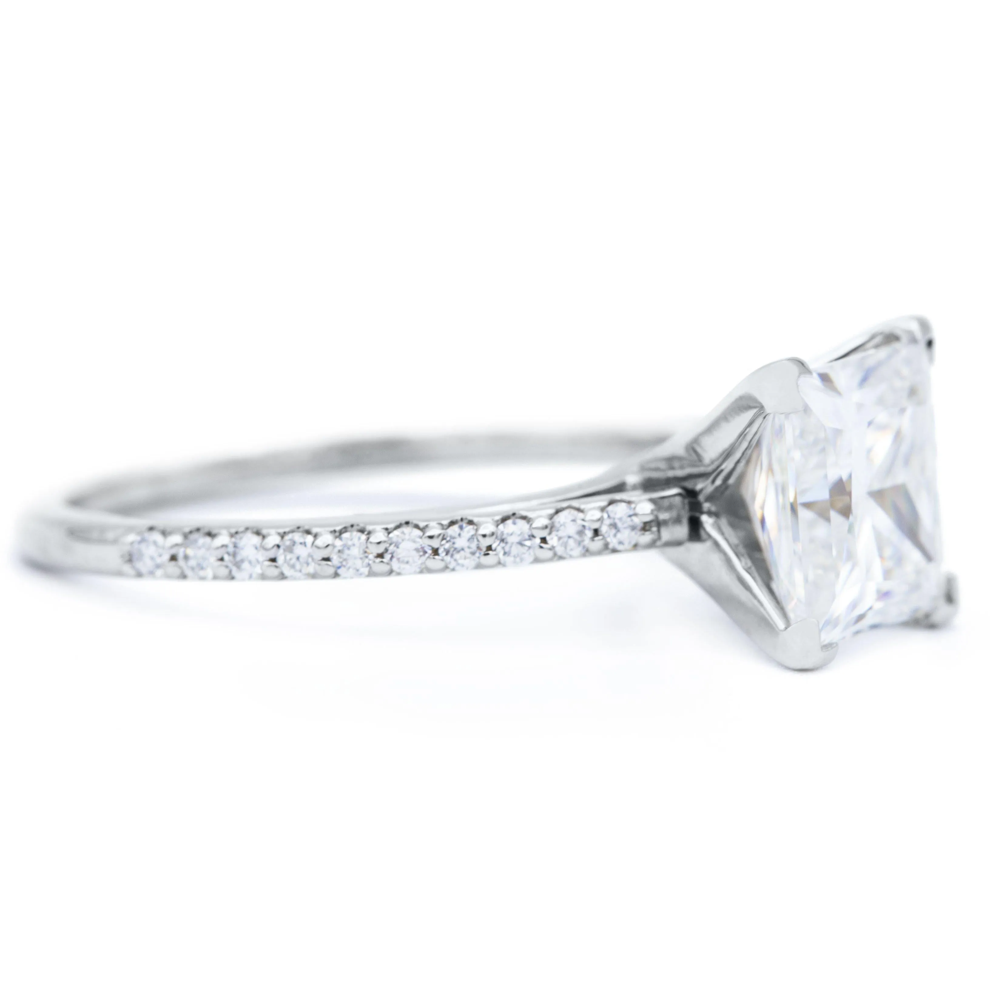 Princess Moissanite 4 Prongs Diamond Accent Ice Cathedral Solitaire Ring