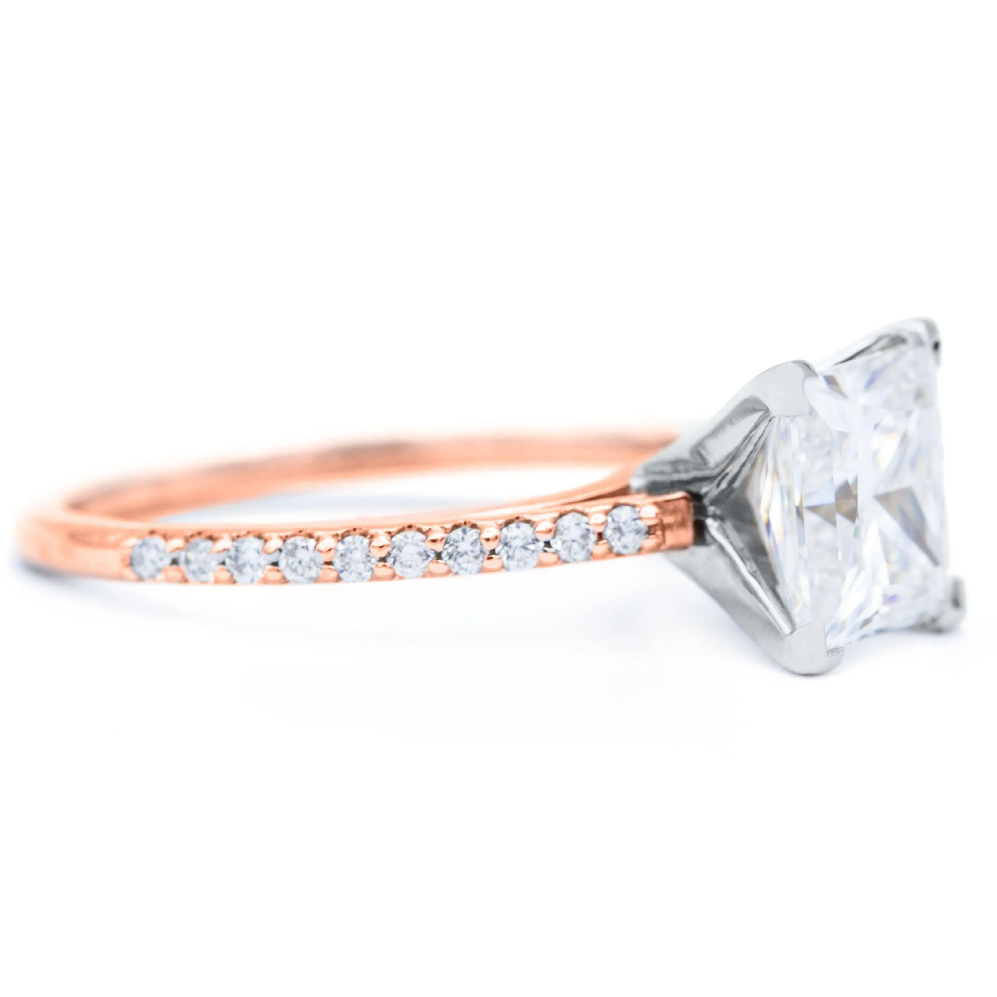 Princess Moissanite 4 Prongs Diamond Accent Ice Cathedral Solitaire Ring
