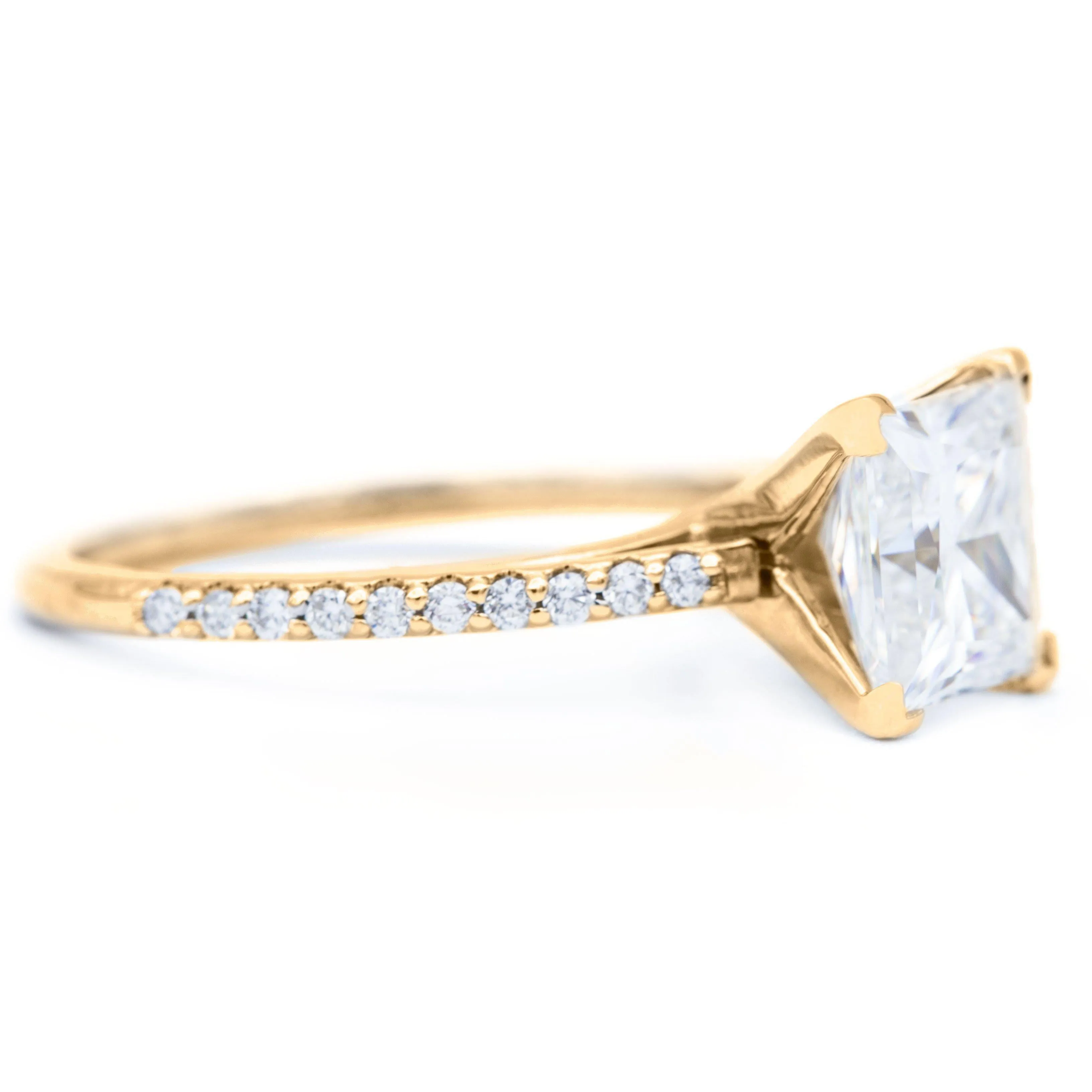 Princess Moissanite 4 Prongs Diamond Accent Ice Cathedral Solitaire Ring