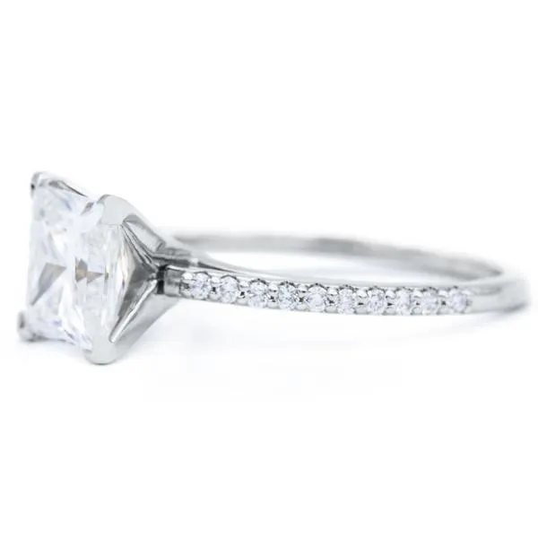 Princess Moissanite 4 Prongs Diamond Accent Ice Cathedral Solitaire Ring