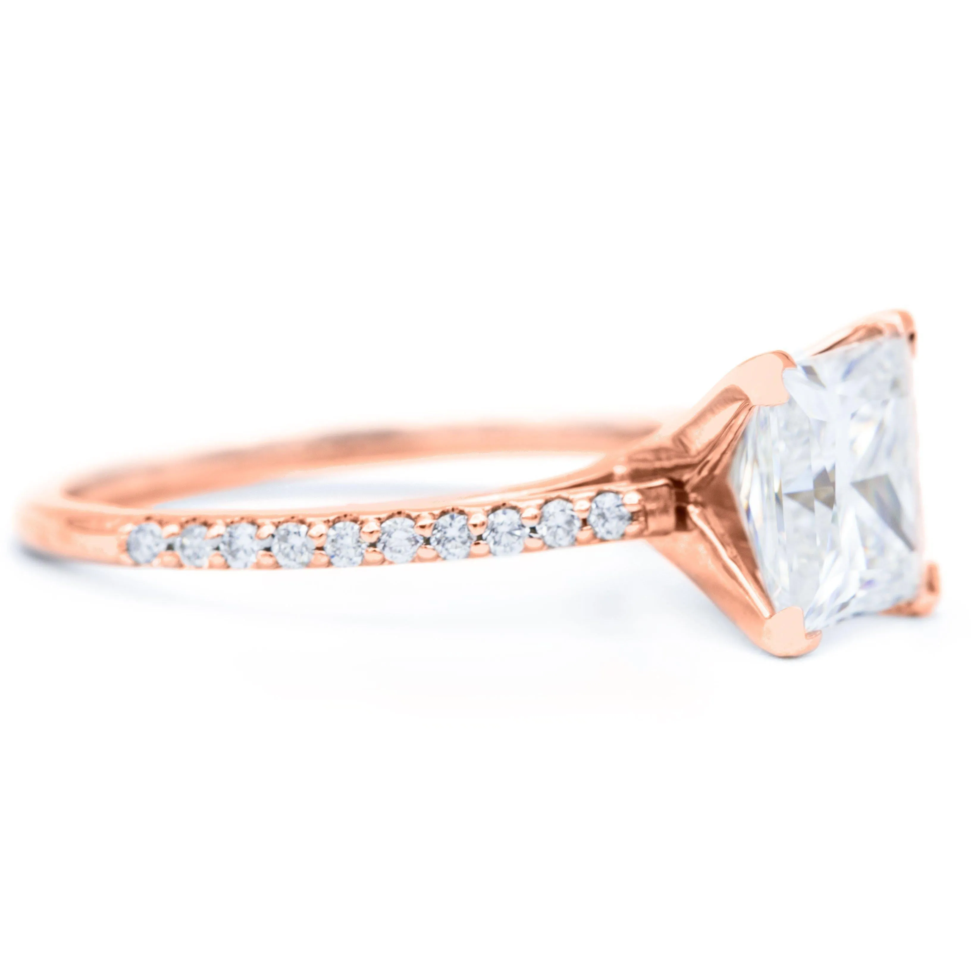 Princess Moissanite 4 Prongs Diamond Accent Ice Cathedral Solitaire Ring
