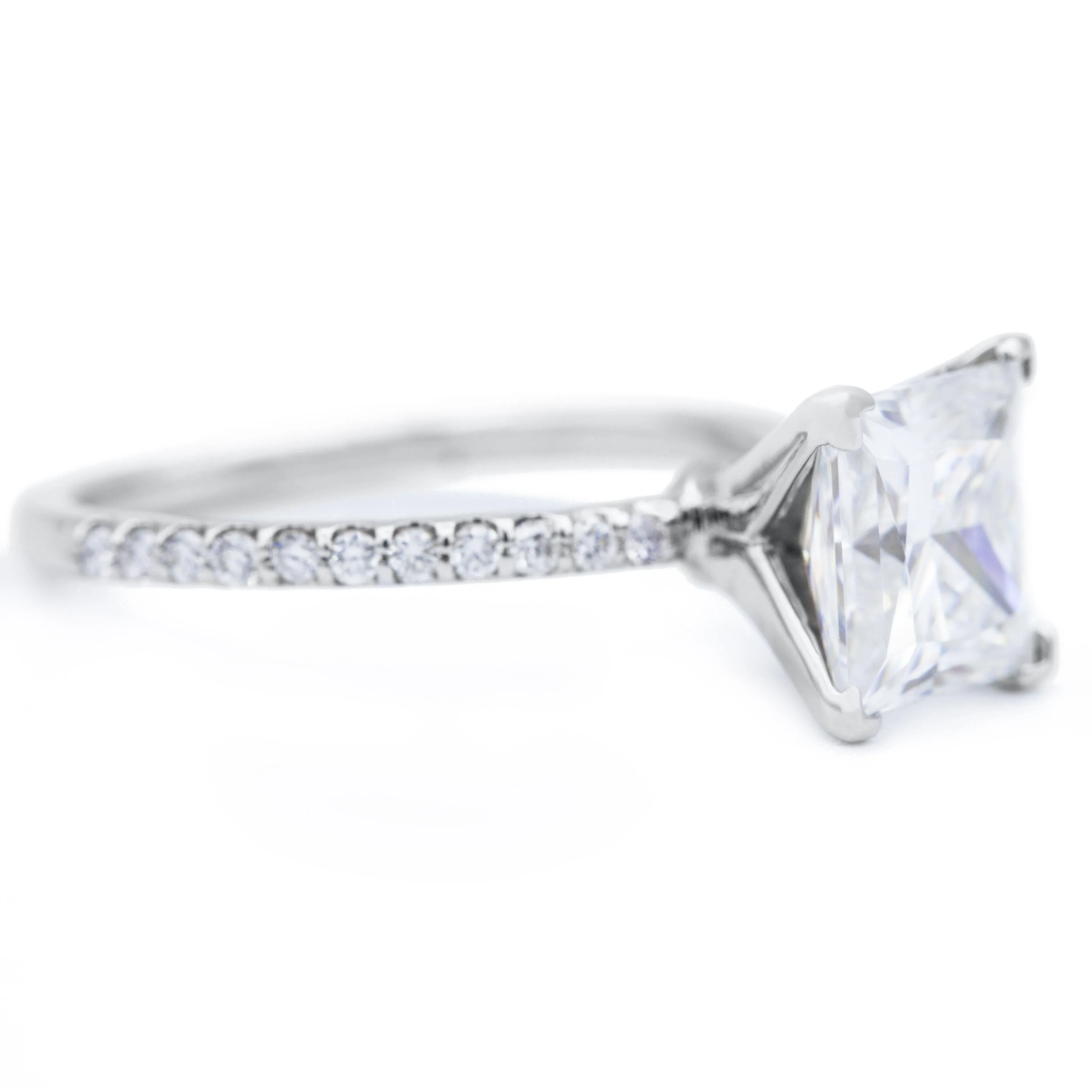 Princess Moissanite 4 Prongs Diamond Accent Ice Solitaire Ring