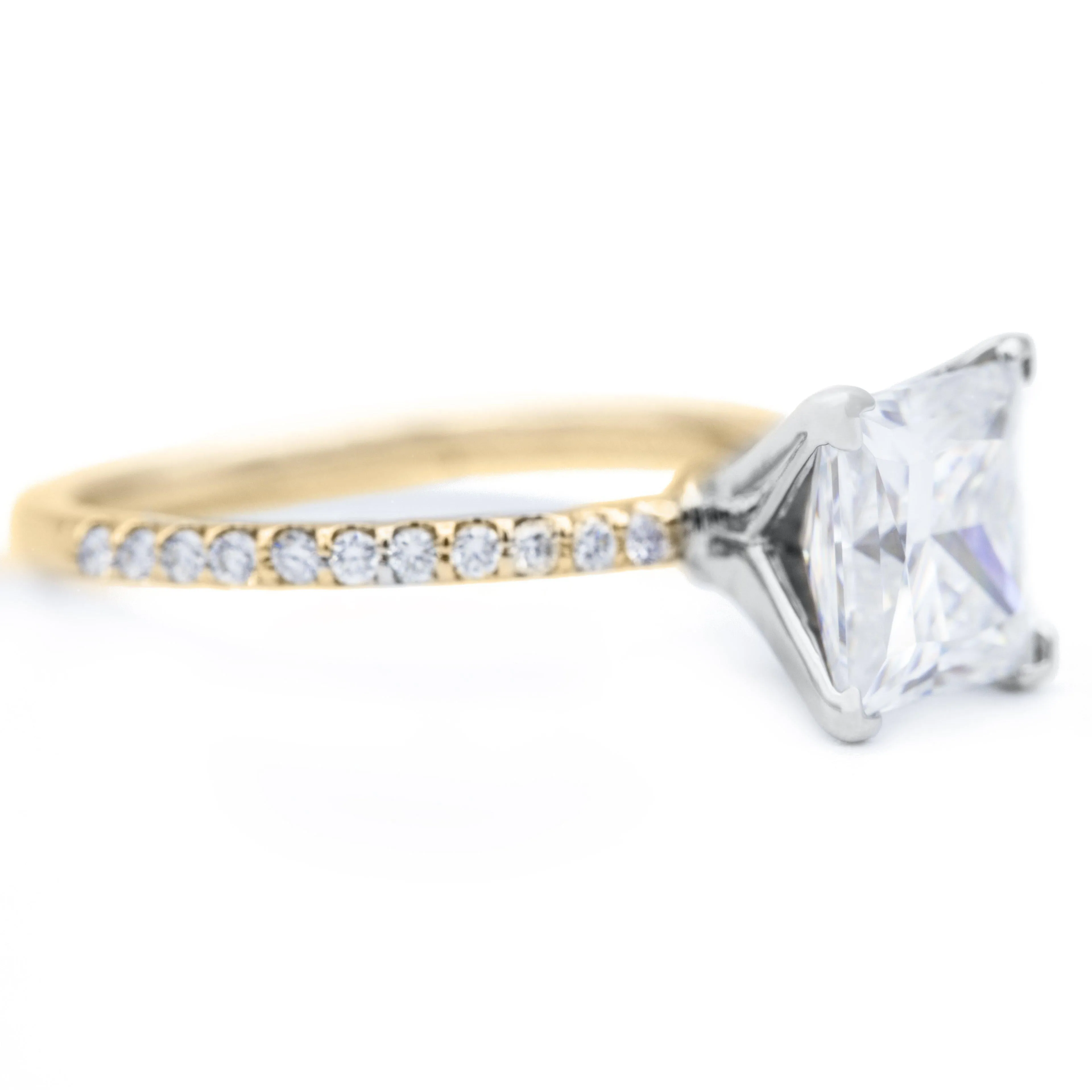 Princess Moissanite 4 Prongs Diamond Accent Ice Solitaire Ring