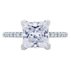 Princess Moissanite 4 Prongs Diamond Accent Ice Solitaire Ring