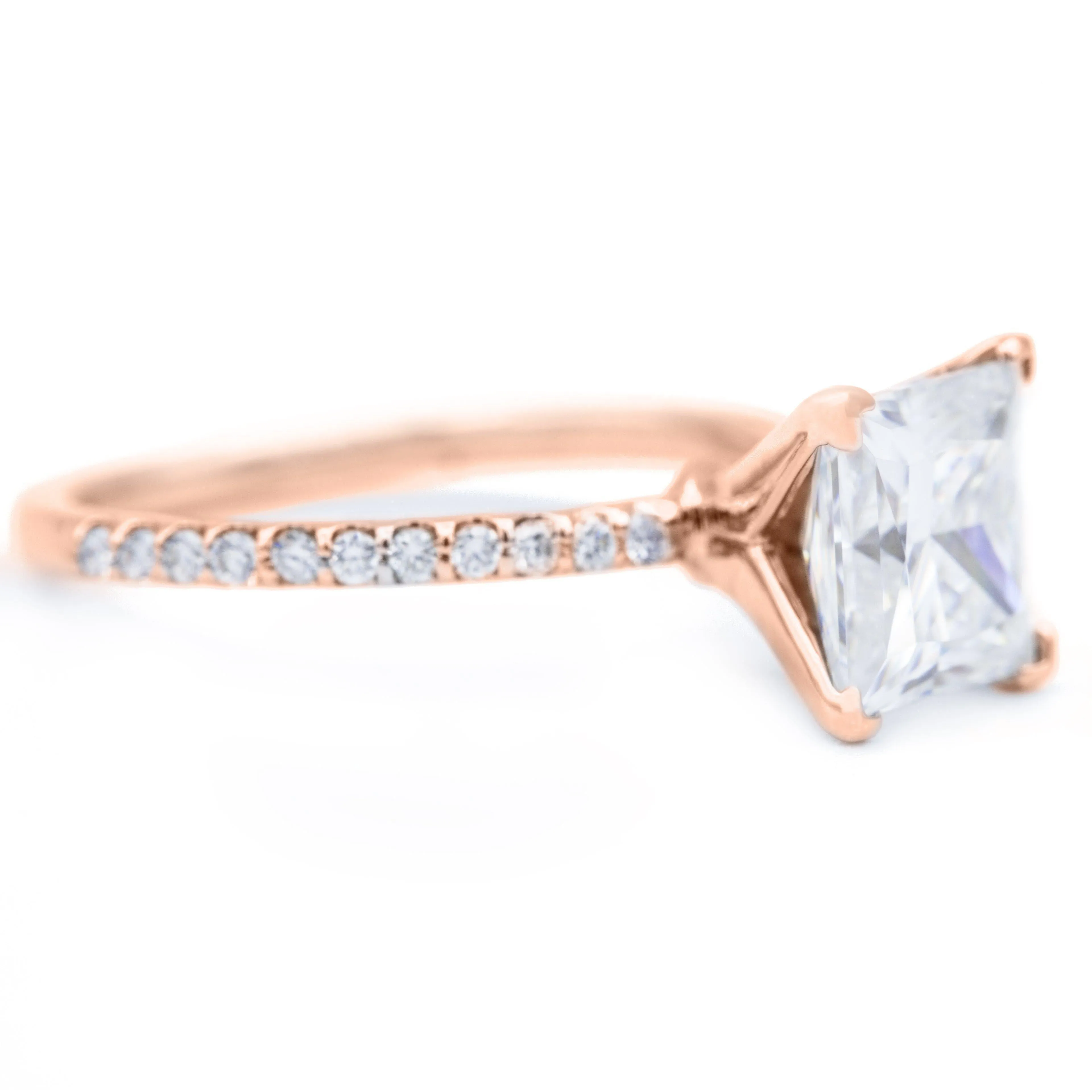 Princess Moissanite 4 Prongs Diamond Accent Ice Solitaire Ring