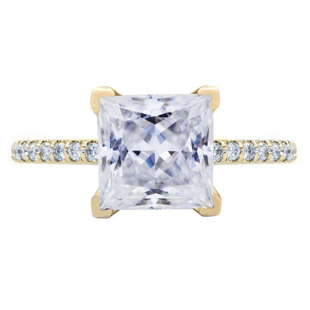 Princess Moissanite 4 Prongs Diamond Accent Ice Solitaire Ring