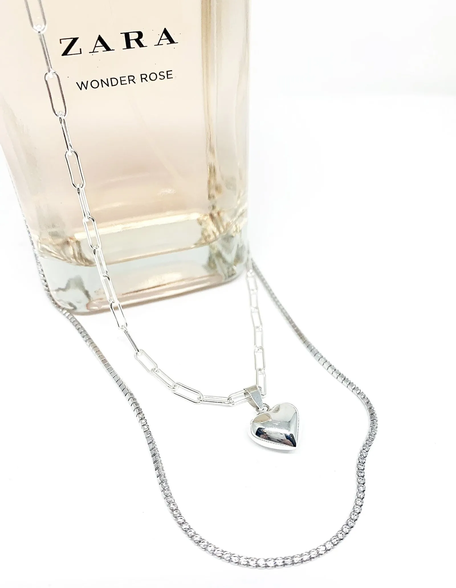 Puffed Heart Necklace on a Paperclip chain