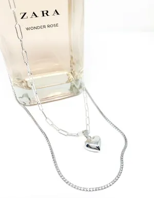 Puffed Heart Necklace on a Paperclip chain