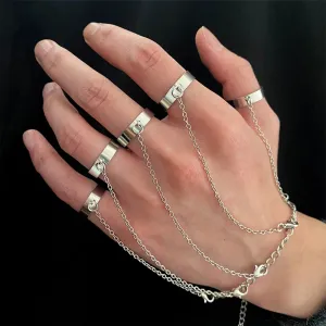 Punk Silver Chain Open Finger Rings Set