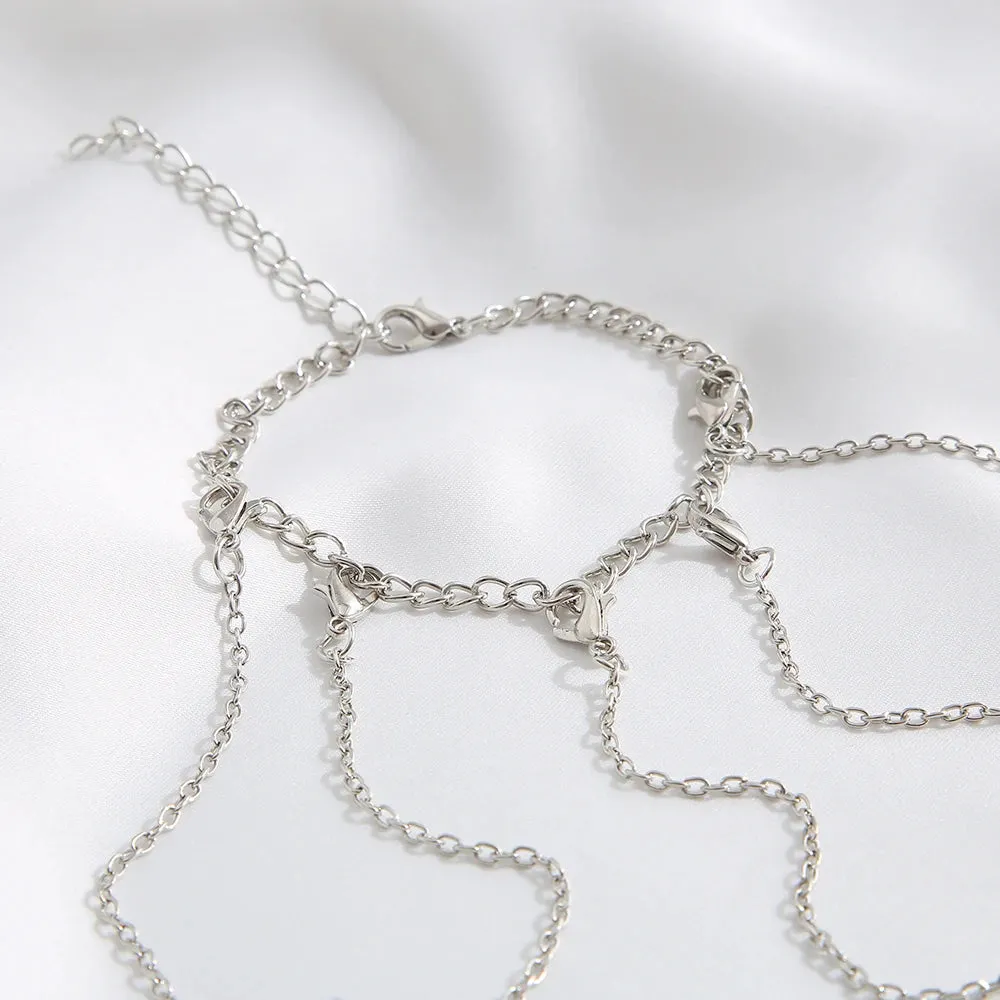 Punk Silver Chain Open Finger Rings Set