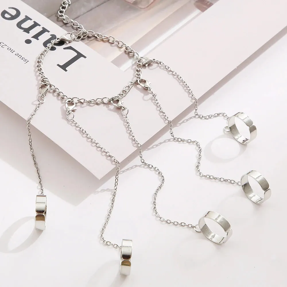 Punk Silver Chain Open Finger Rings Set
