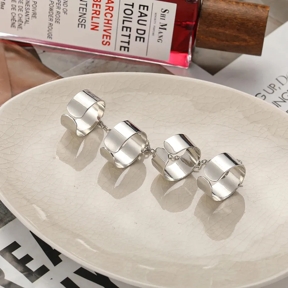 Punk Silver Chain Open Finger Rings Set