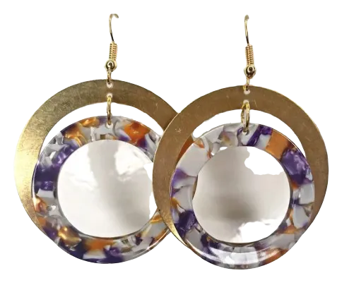 Purple and Gold Hoop Earrings