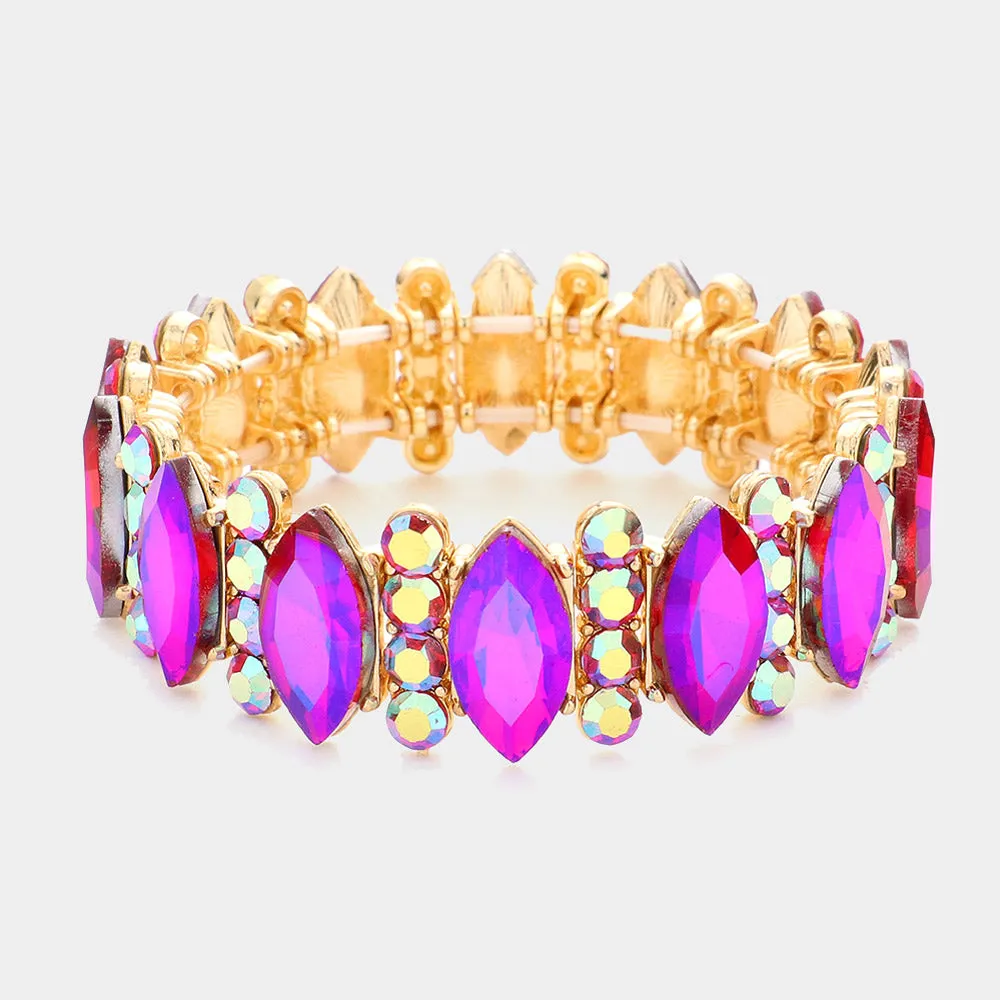 Purple Marquise Stone Accented Stretch Pageant Bracelet  | Prom Bracelet | 588248