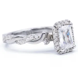 Radiant Center 14K White Gold Halo with Flushed Twist Diamond Shank Ring