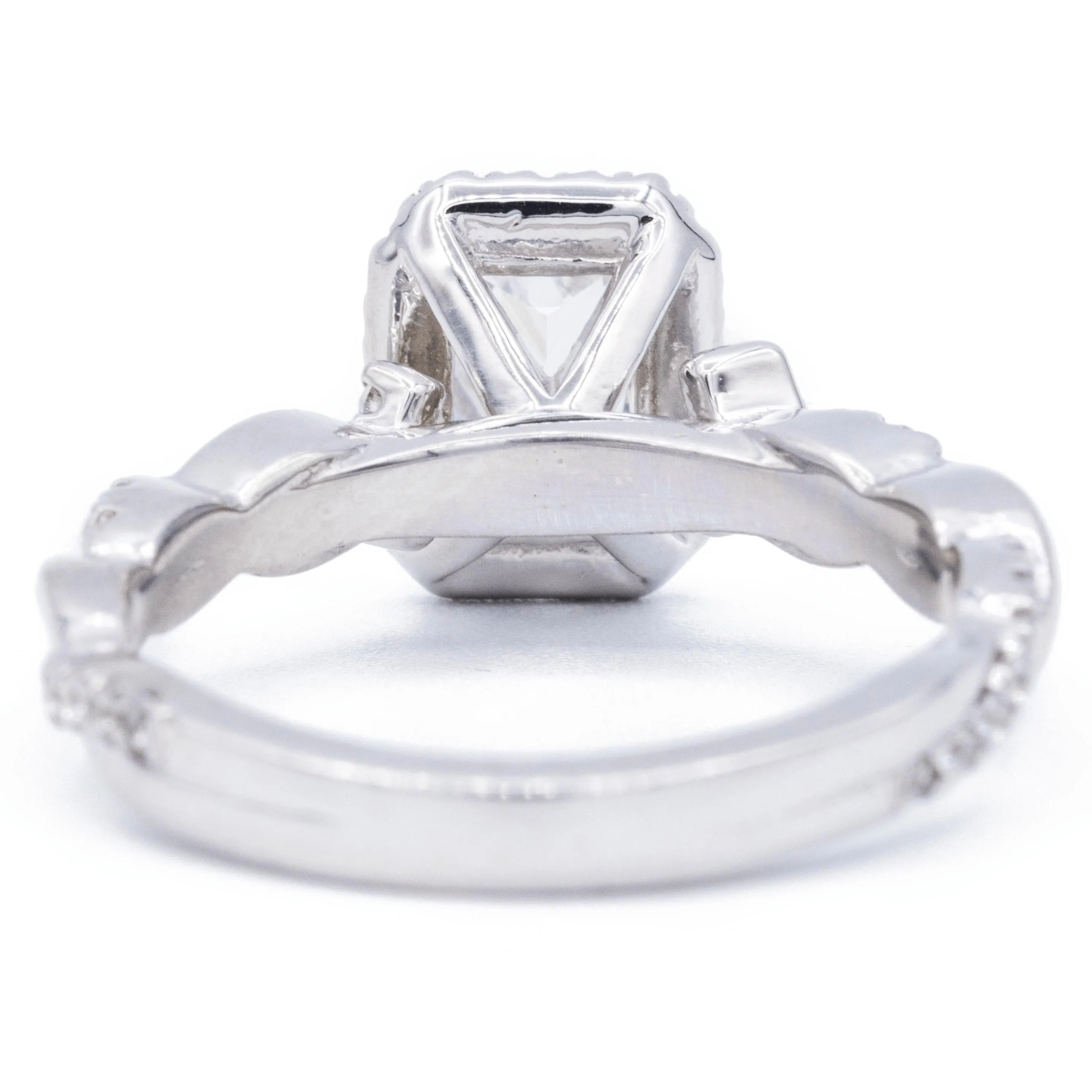 Radiant Center 14K White Gold Halo with Flushed Twist Diamond Shank Ring