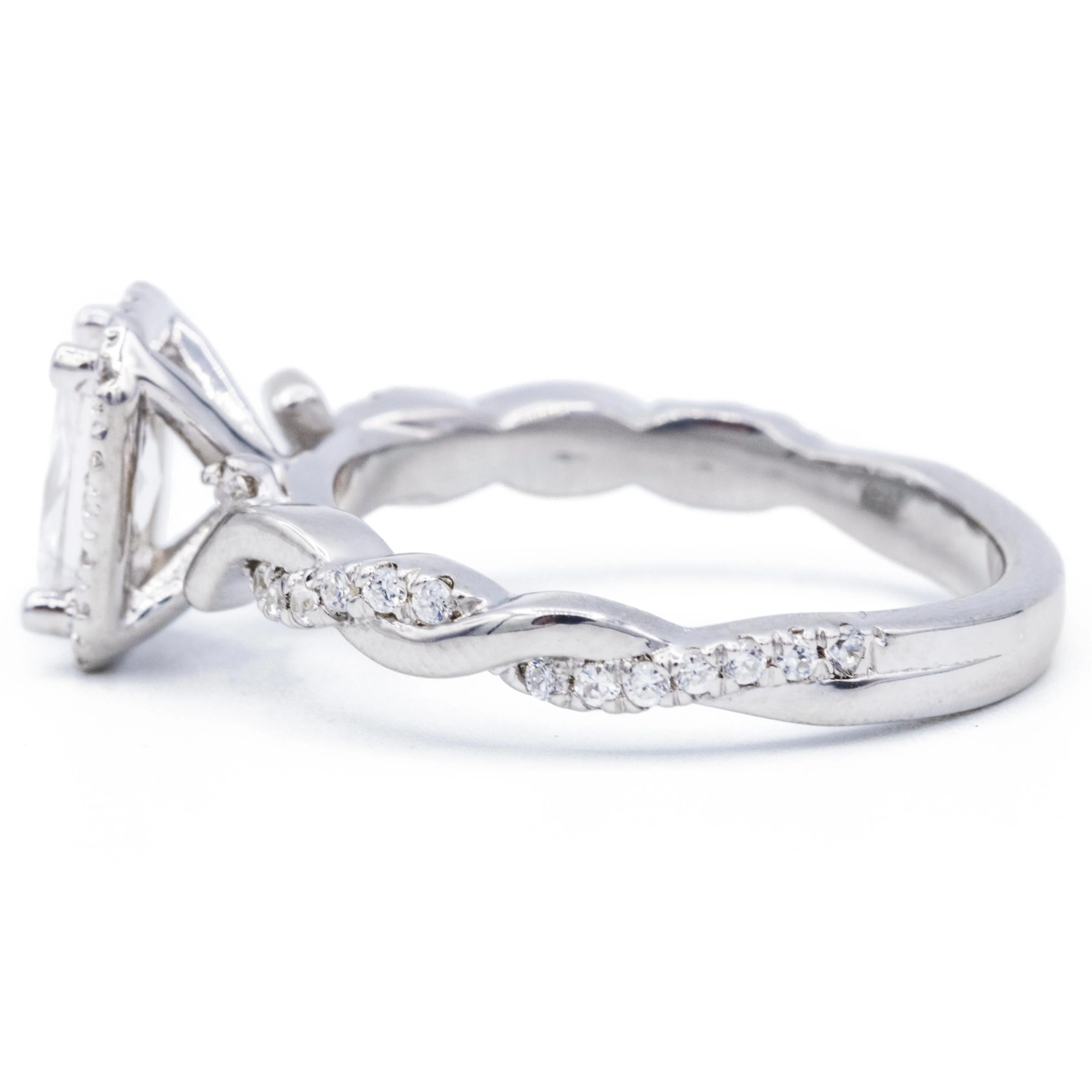 Radiant Center 14K White Gold Halo with Flushed Twist Diamond Shank Ring