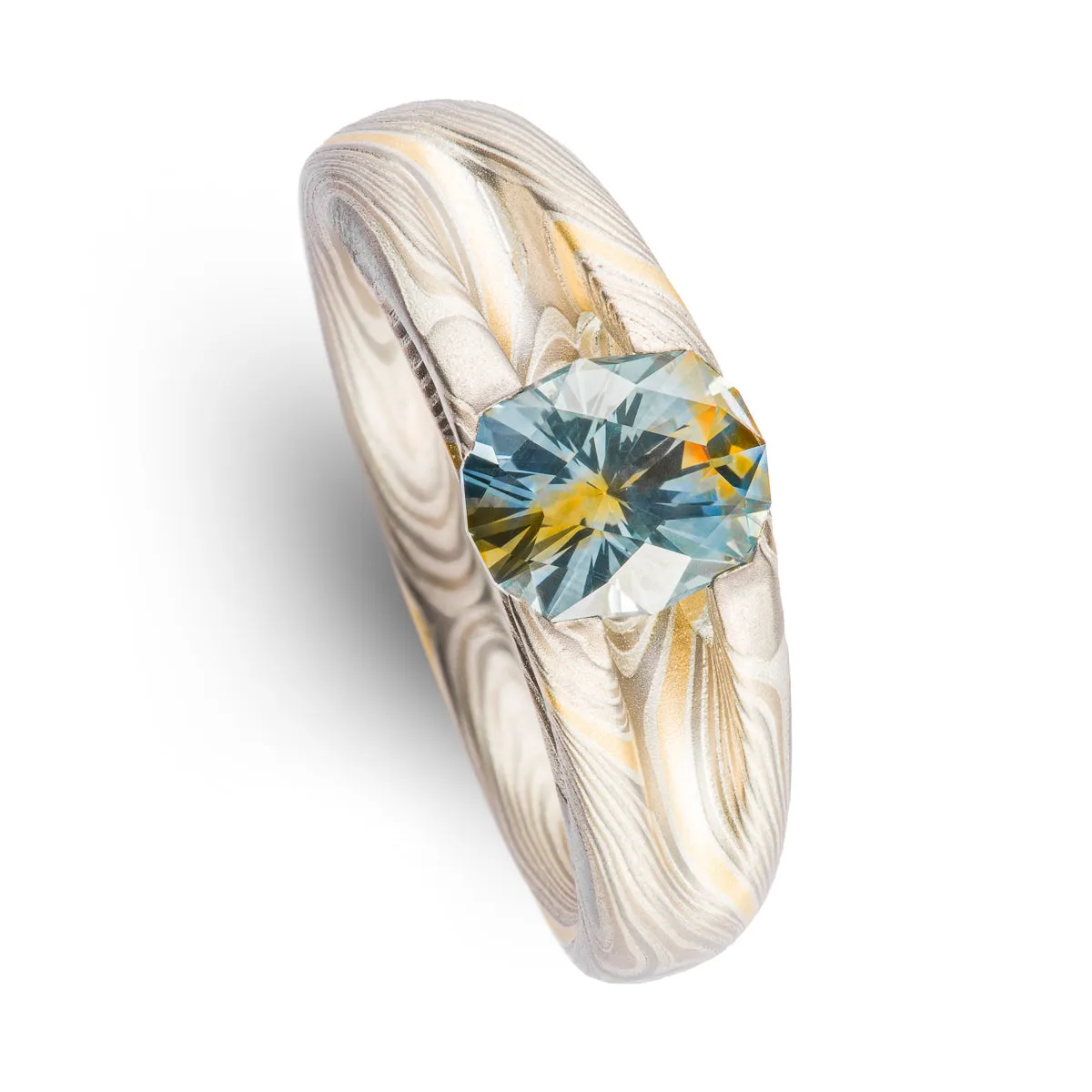 Radiant Wedding Ring Set in Twist Pattern and Smoke Palette with Sapphire