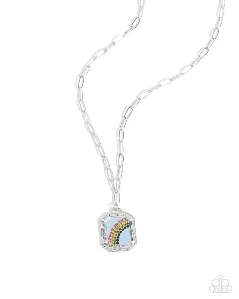 Rainbow Reputation - Blue - Painted Rhinestone Rainbow Pendant Paparazzi Short Necklace - Fall 2024 Meet Your Match Exclusive