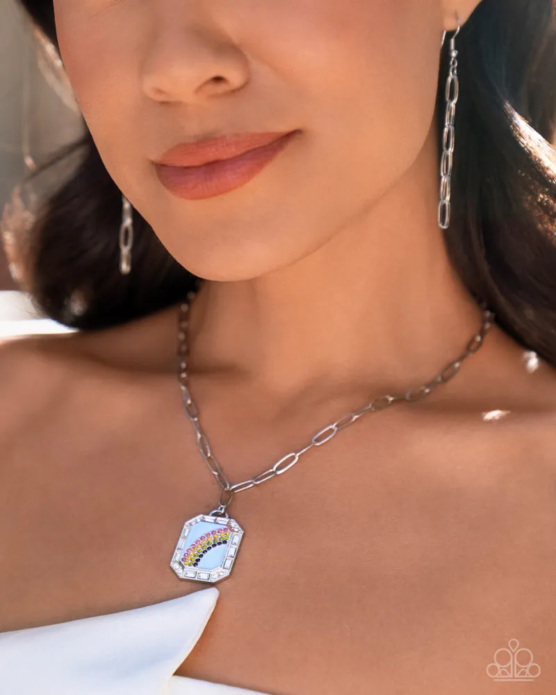 Rainbow Reputation - Blue - Painted Rhinestone Rainbow Pendant Paparazzi Short Necklace - Fall 2024 Meet Your Match Exclusive