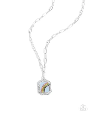 Rainbow Reputation - Blue - Painted Rhinestone Rainbow Pendant Paparazzi Short Necklace - Fall 2024 Meet Your Match Exclusive