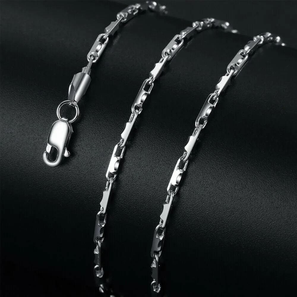 Real Solid 925 Sterling Silver Necklaces Oval Chain Platinum Plating 18" 20"