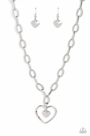 Refulgent Romance - Pink - Ombre Rhinestone Heart Paparazzi Short Necklace