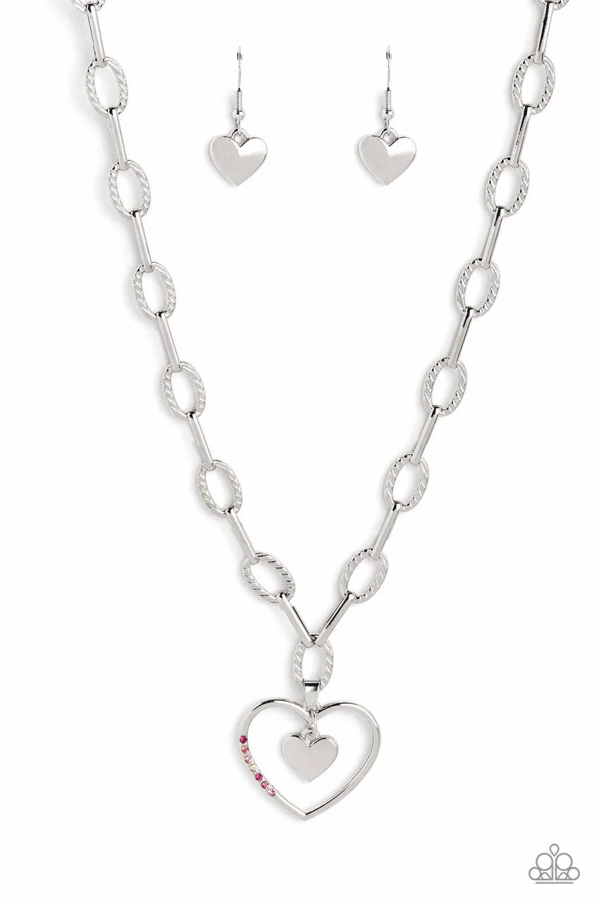 Refulgent Romance - Pink - Ombre Rhinestone Heart Paparazzi Short Necklace