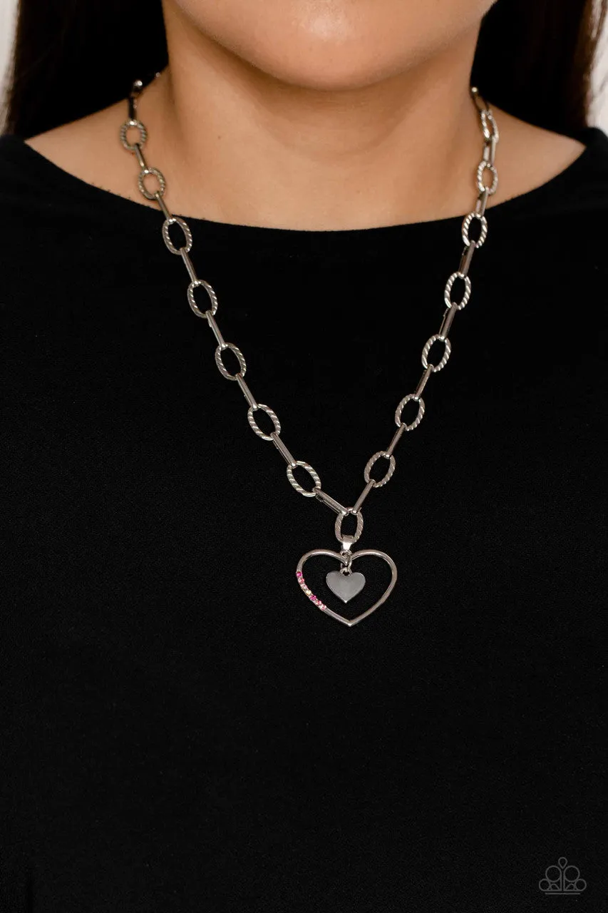 Refulgent Romance - Pink - Ombre Rhinestone Heart Paparazzi Short Necklace