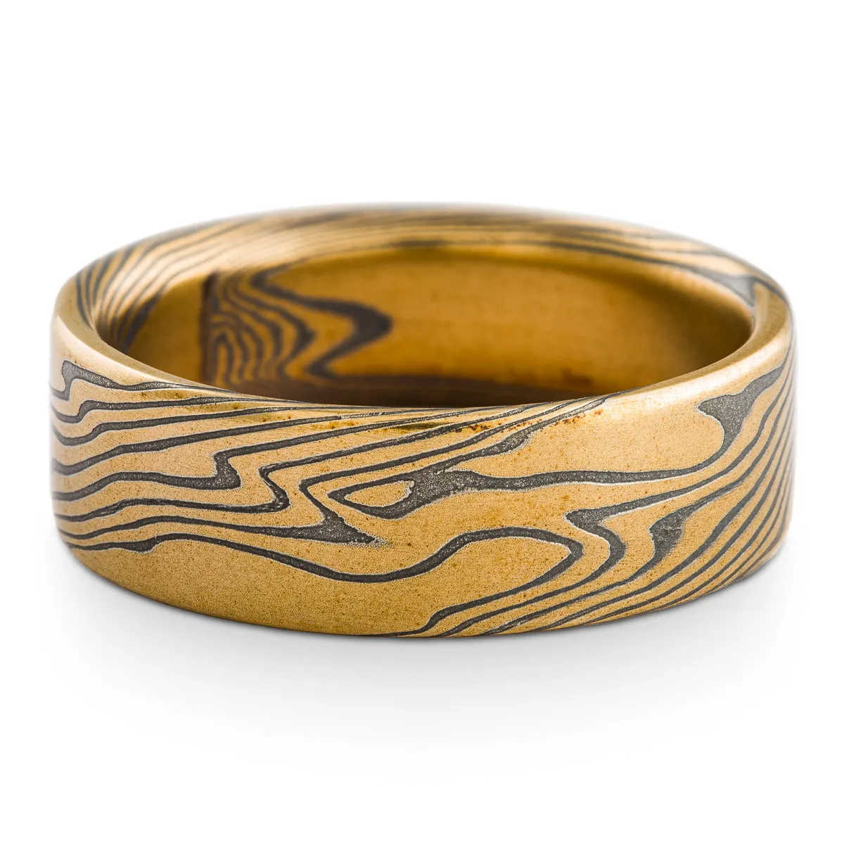 Regal Mokume Gane Three Piece  Wedding Set in Spark Palette and Twist Pattern with Square Diamond