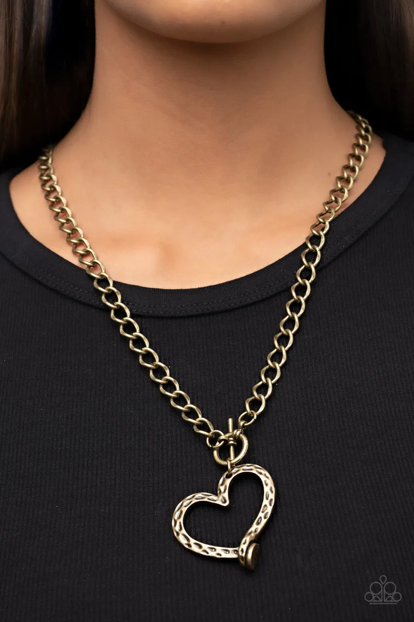 Reimagined Romance - Brass - Hammered Heart Paparazzi Toggle Short Necklace