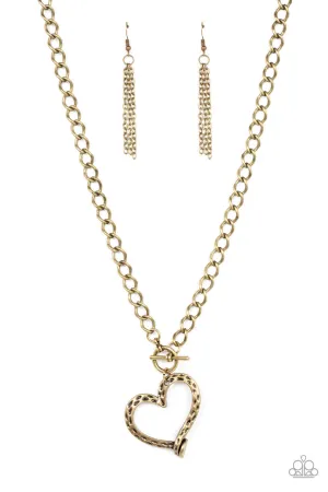 Reimagined Romance - Brass - Hammered Heart Paparazzi Toggle Short Necklace