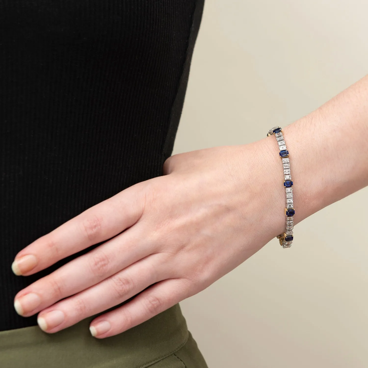 Retro 18k/Platinum Sapphire   Diamond Line Bracelet