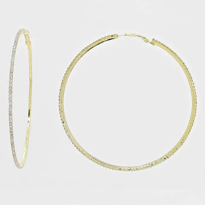 Rhinestone Hoop Earrings on Gold | 3 3/4" | 269234