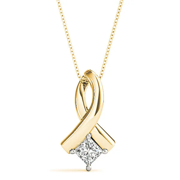 Ribbon Princess Cut Diamond Solitaire Necklace Pendant