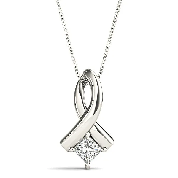 Ribbon Princess Cut Diamond Solitaire Necklace Pendant