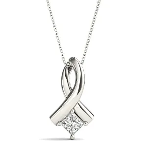 Ribbon Princess Cut Diamond Solitaire Necklace Pendant