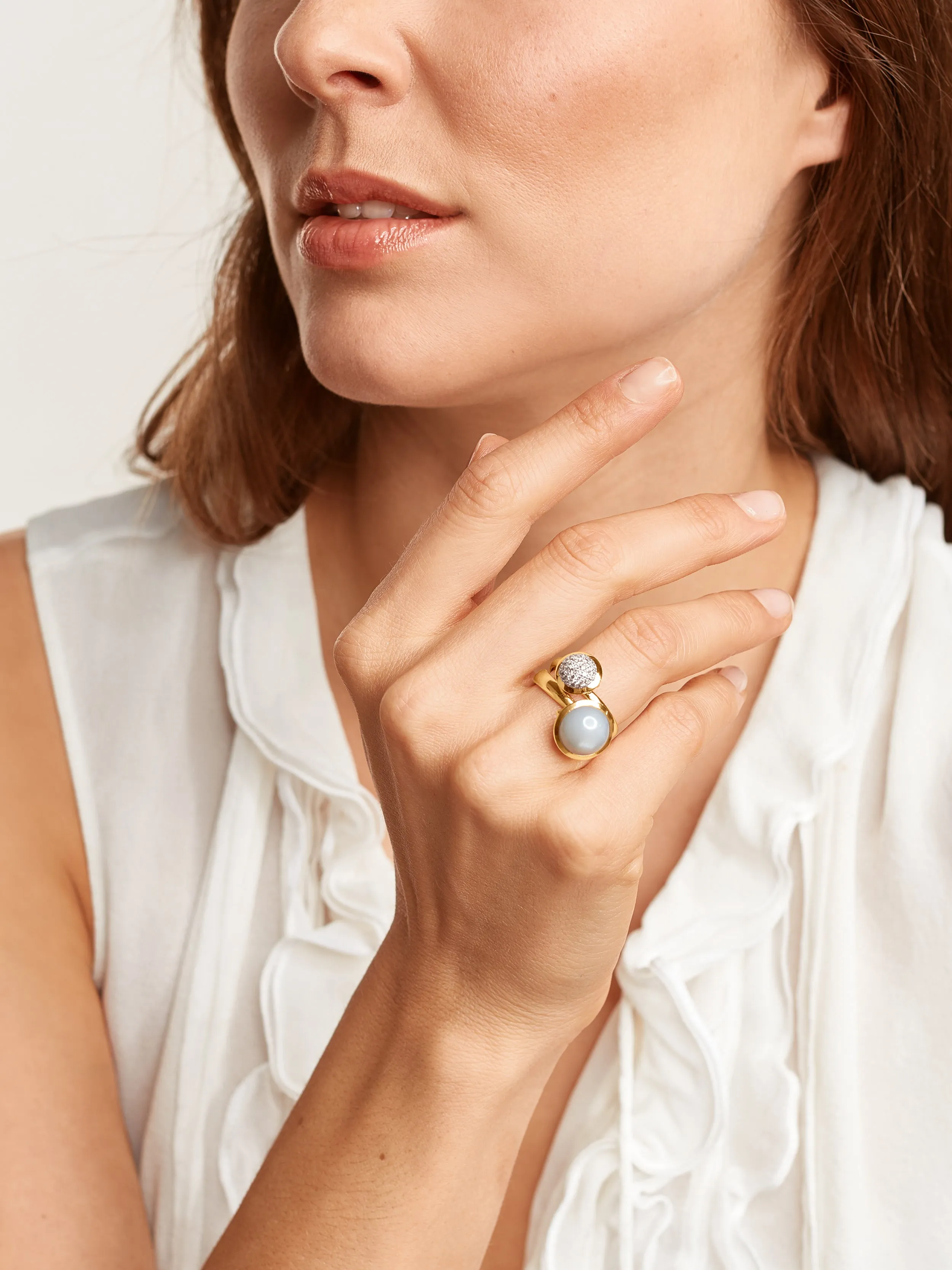 Ring BOUTON large Moonstone grey grey Moonstone