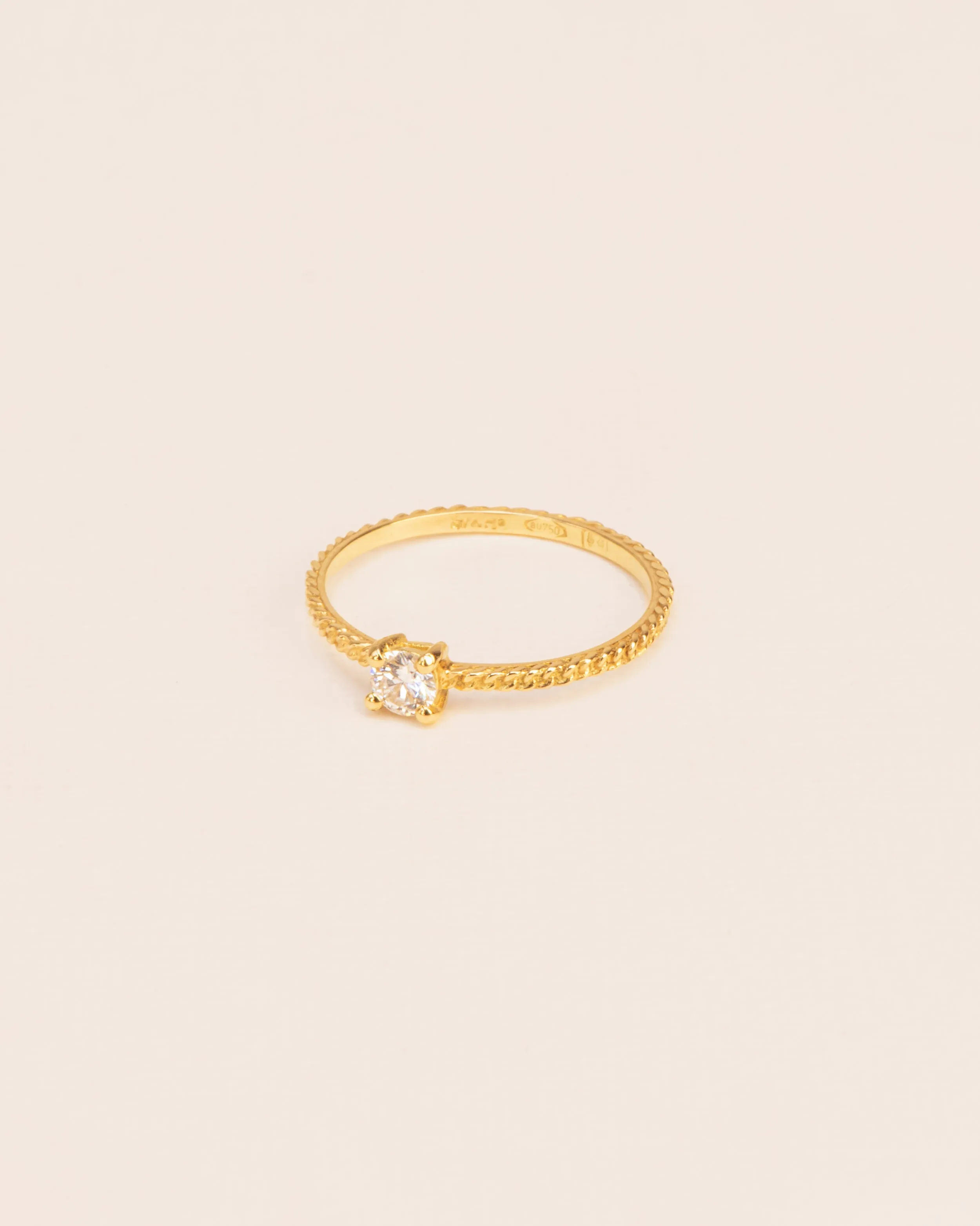 Ring with  gourmet chain texture and white diamond in 18 ct. gold