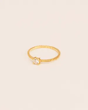 Ring with  gourmet chain texture and white diamond in 18 ct. gold