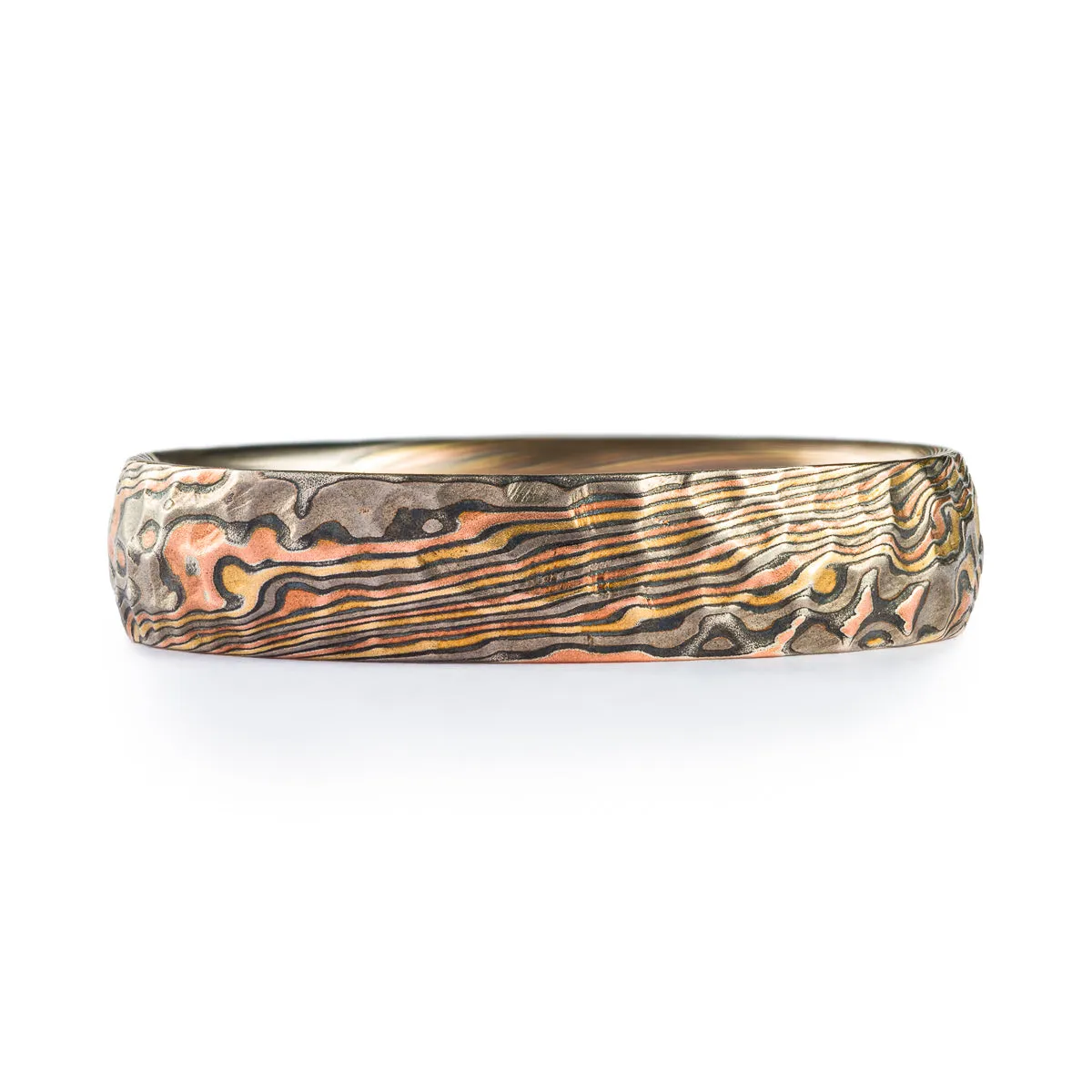 Riverbed Mokume Gane Firestorm Twist Ring with Hammered Finish