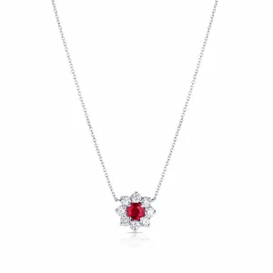 Rivière Platinum 0.66ct Ruby and Diamond Flower Necklace, GIA Certified